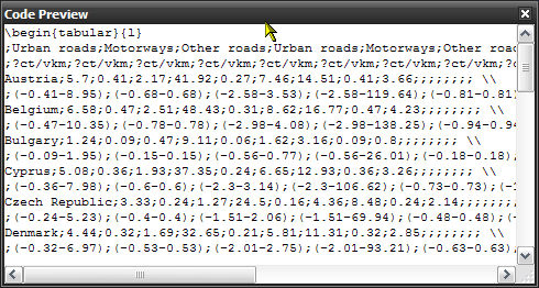 Code preview window of LaTable.