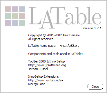 Version information of LaTable.