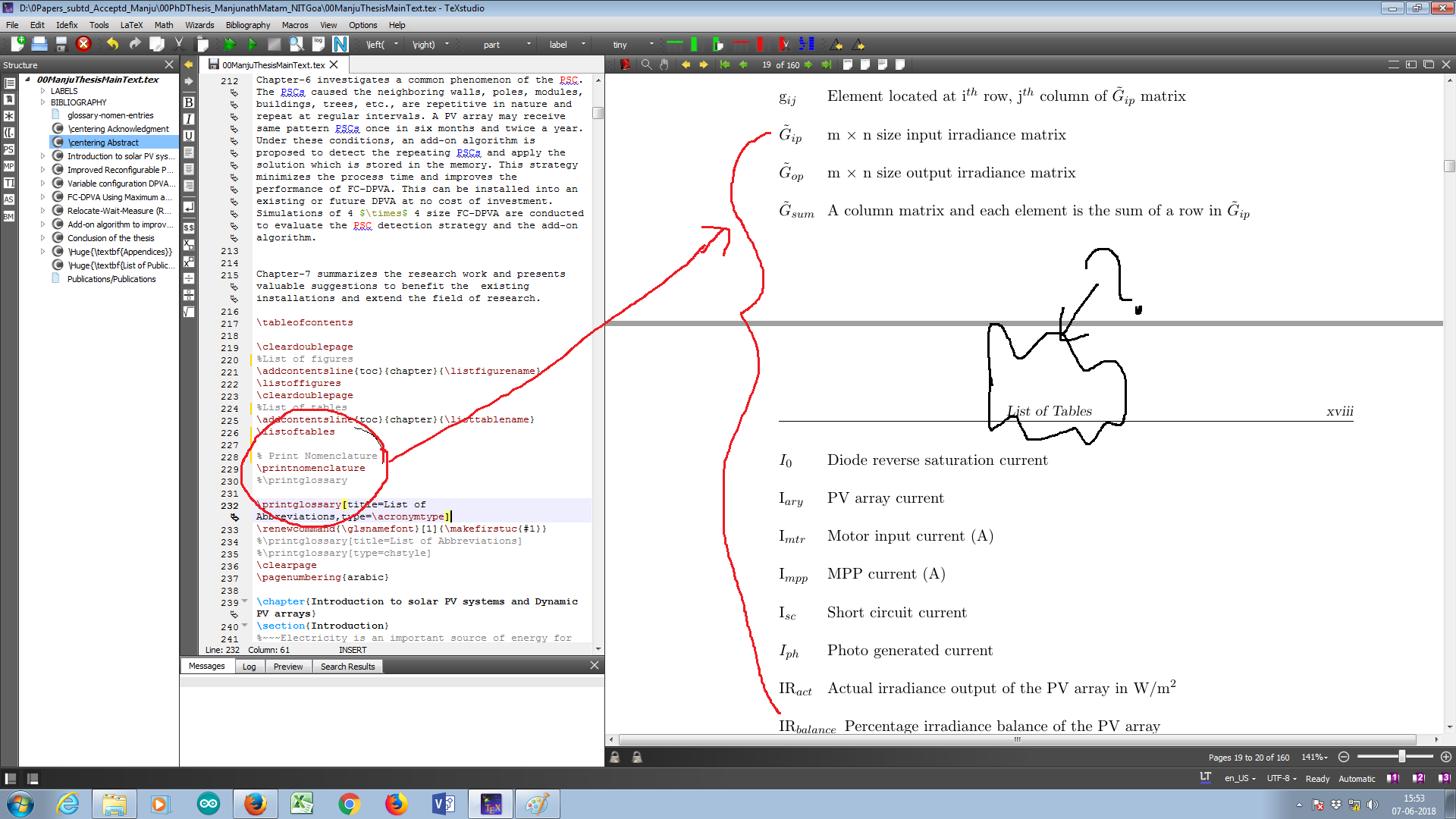 See the PDF file to understand the problem. The PDF page shown is actually of Nomenclature. But, the header still shows as List of Tables, which is not. Please, help me.