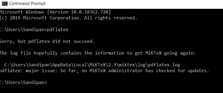 This the message appearing in the command window.