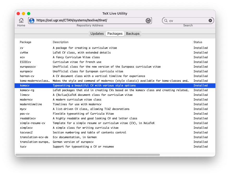 &quot;komacv&quot; package installed