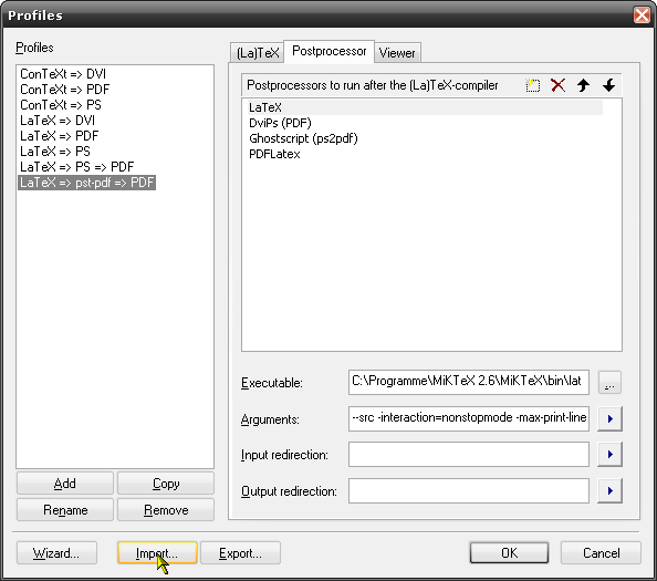Postprocessor tab of the build profile &quot;LaTeX =&gt; pst-pdf =&gt; PDF&quot;