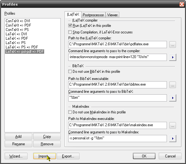 (La)TeX tab of the build profile &quot;LaTeX =&gt; pst-pdf =&gt; PDF&quot;