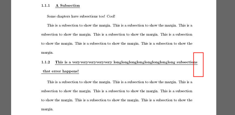The subsection line-break error