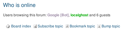 Small navigation list with »Bump topic« item.