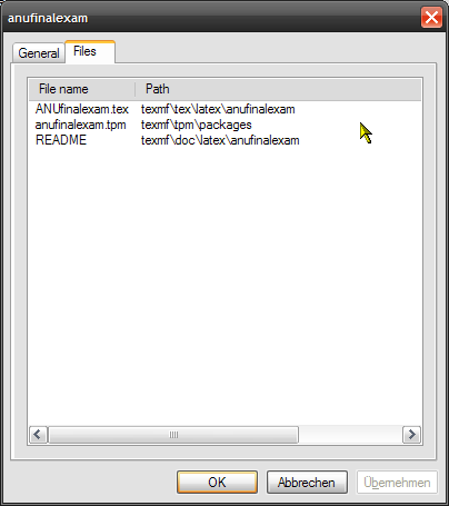 The package file list in its MPM entry.