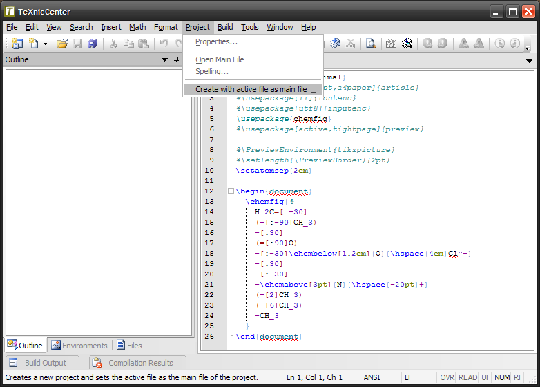 Creating a project in TXC with active file as master file.