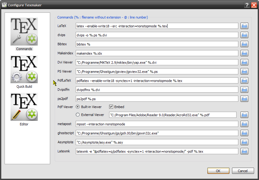 Configuration window of TeXmaker 3.