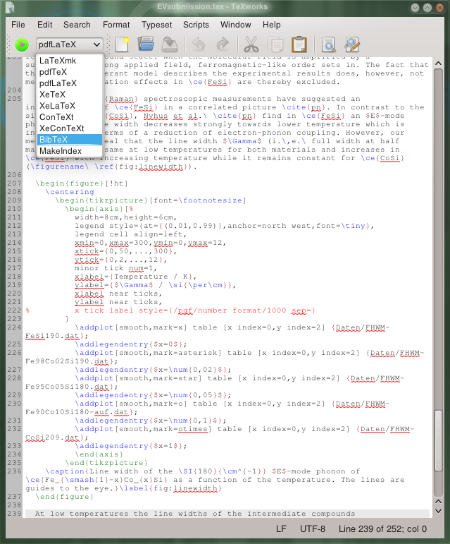 The menu for processing tools in TeXworks.