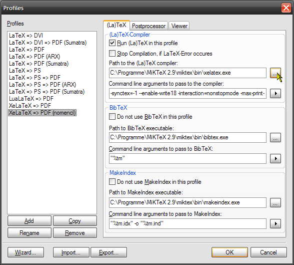 Compiler settings of the newly created &quot;XeLaTeX → PDF&quot; build profile.