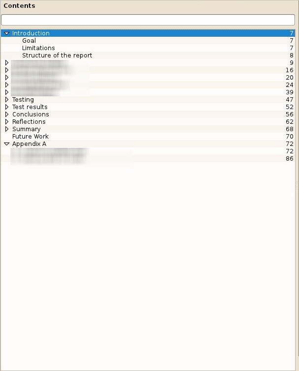The »Contents« section of PDF document in Okular.