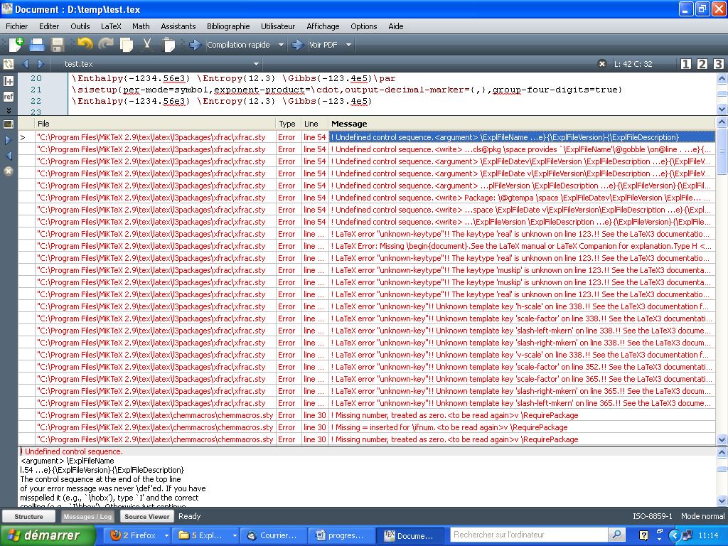 Screen shot of TexMaker error message