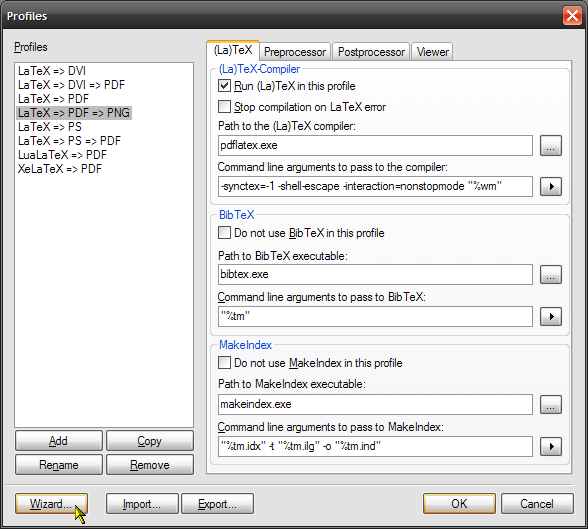 The &quot;Profiles&quot; dialogue window in TXC2b1.