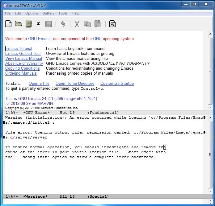 emacs warnings